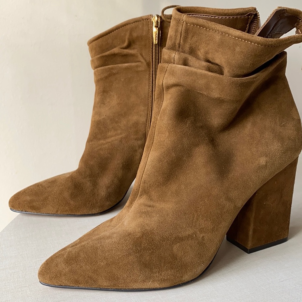 Vince Camuto faux suede booties -camel